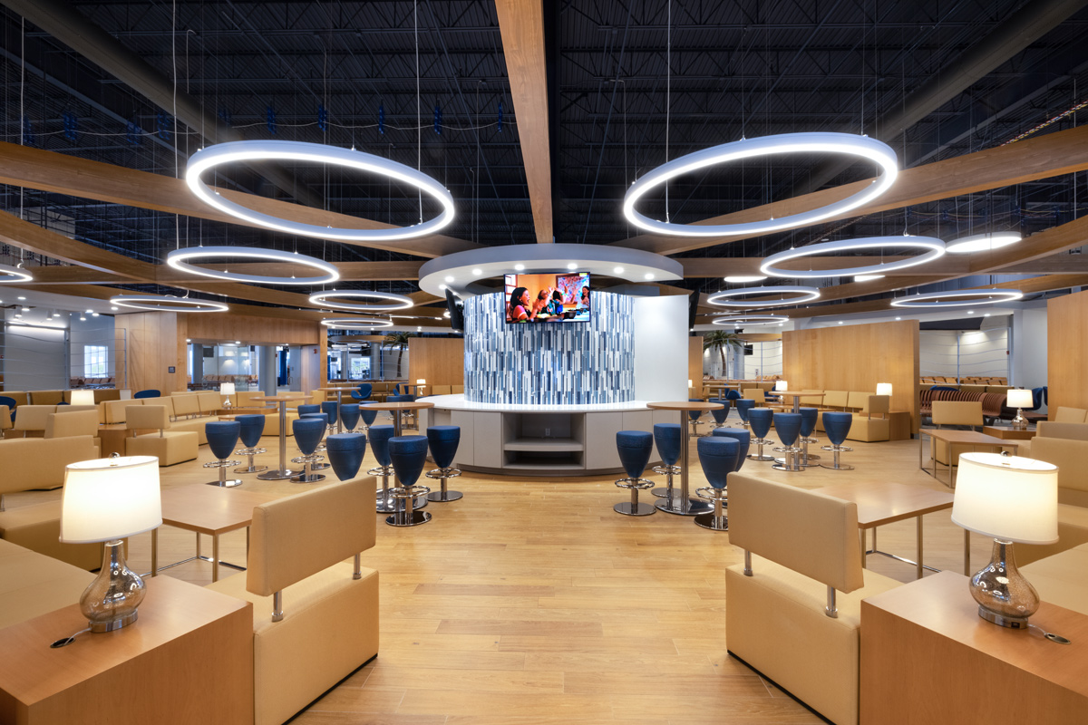 Interior design view of Port Canaveral Terminal 3 guest lounge.