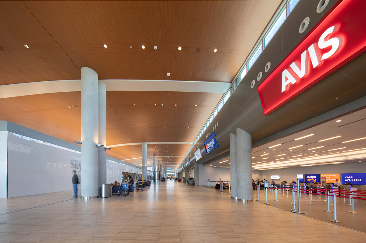 Architectural view of the auto rental service at the Tampa Int airport.