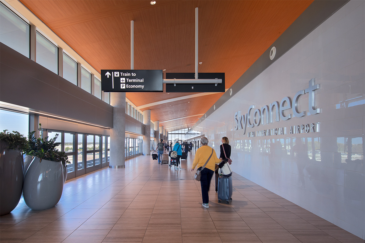 Architectural view of the SkyConnect at the Tampa Int airport.