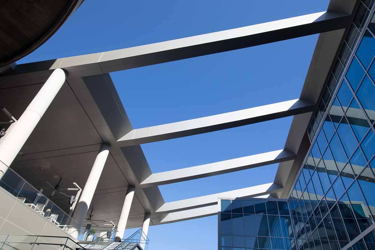 Architectural view of the SkyConnect at the Tampa Int airport.