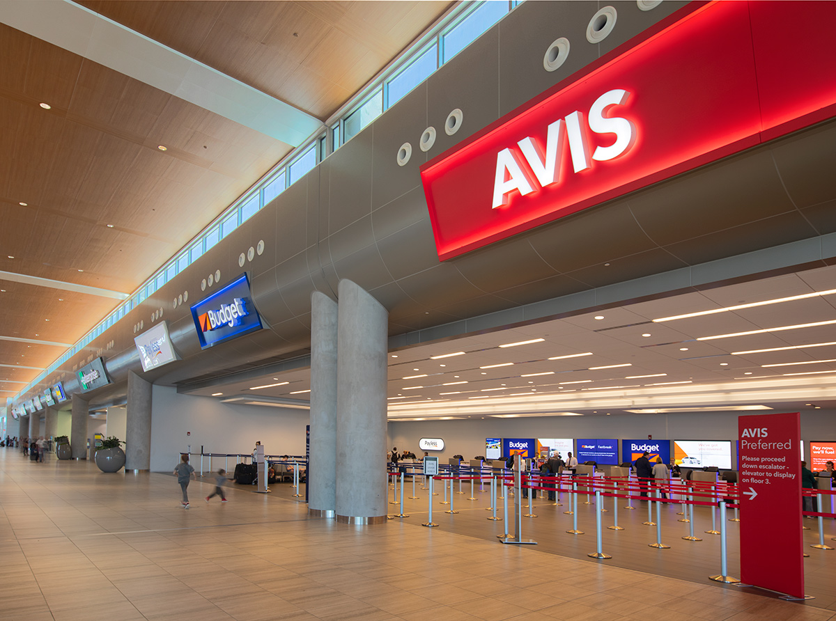 Architectural view of the auto rental service at the Tampa Int airport.