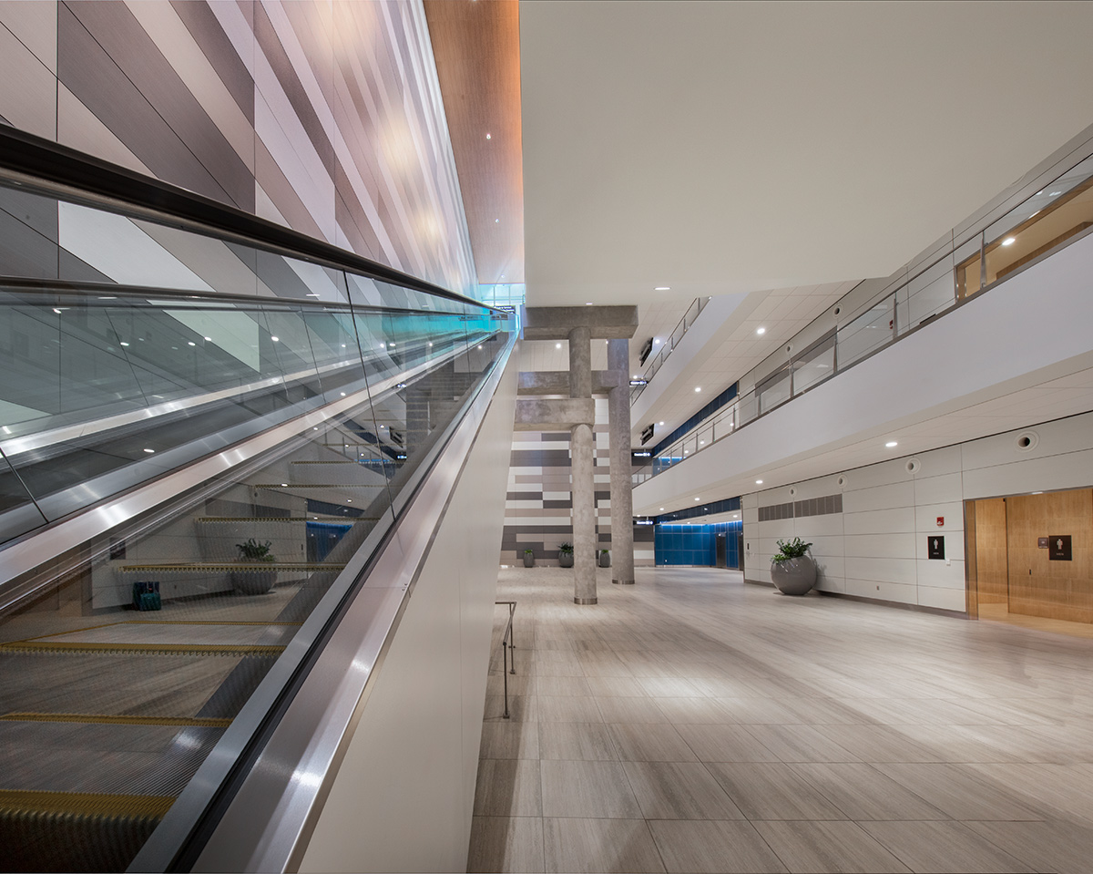 Architectural view of the SkyConnect at the Tampa Int airport.