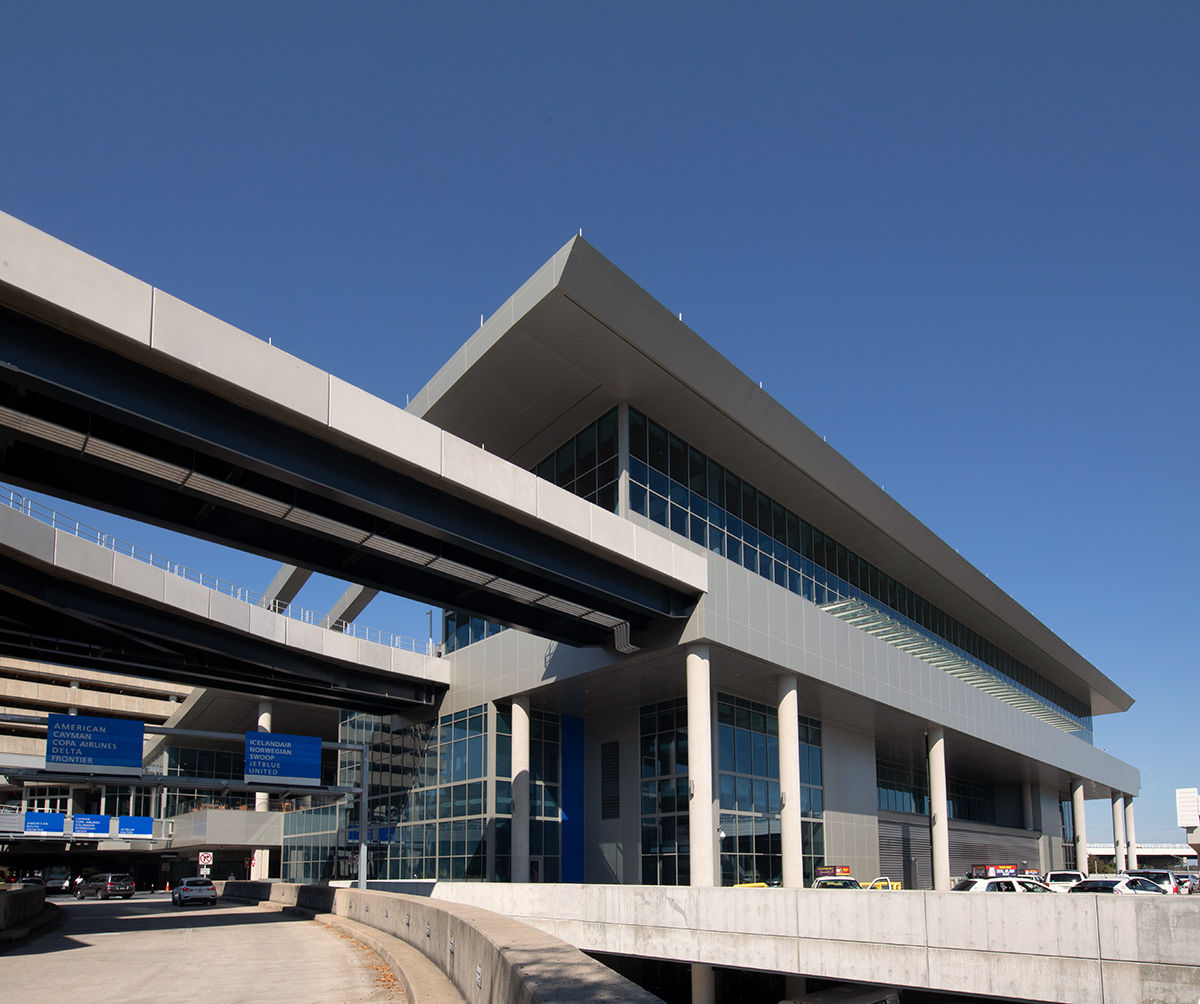 Architectural view of the SkyConnect at the Tampa Int airport.