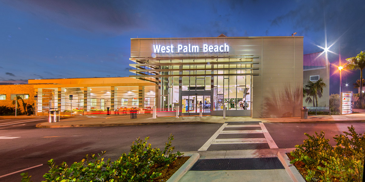 Architectural dusk view of the West Palm Beach FL Service Plaza.