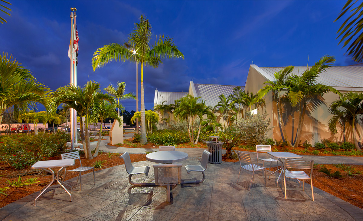 Landscape dusk view of the West Palm Beach FL Service Plaza.