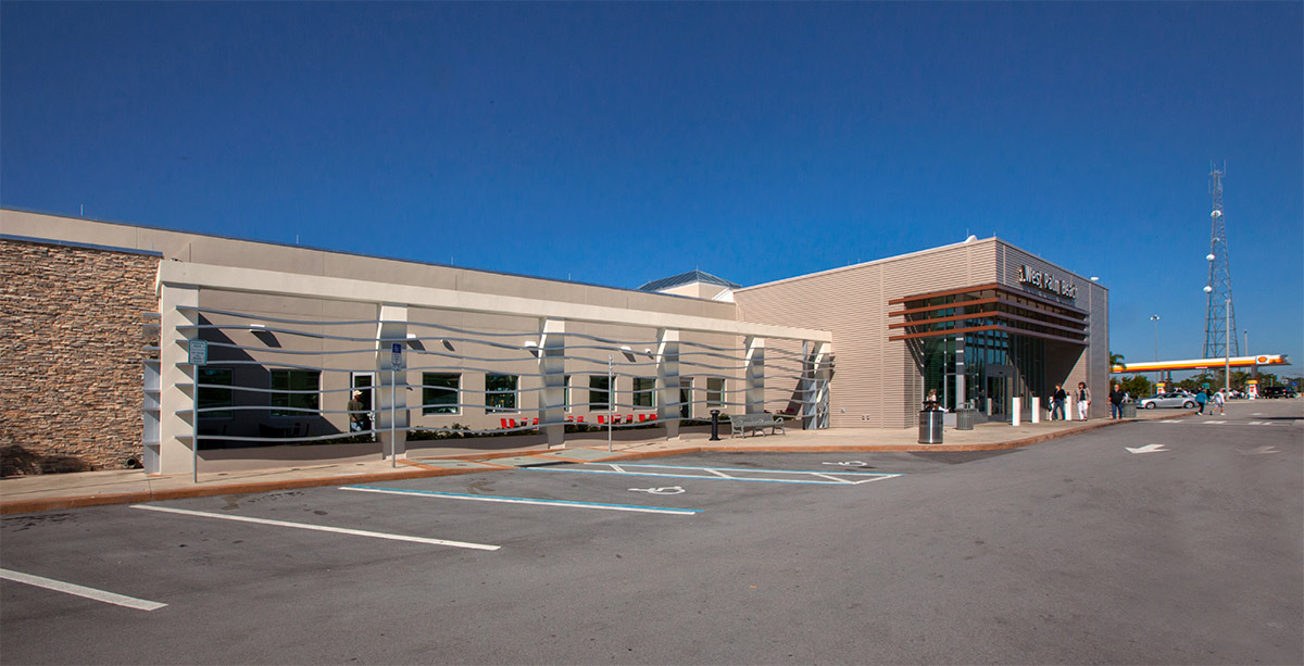 Architectural view of the West Palm Beach FL Service Plaza.